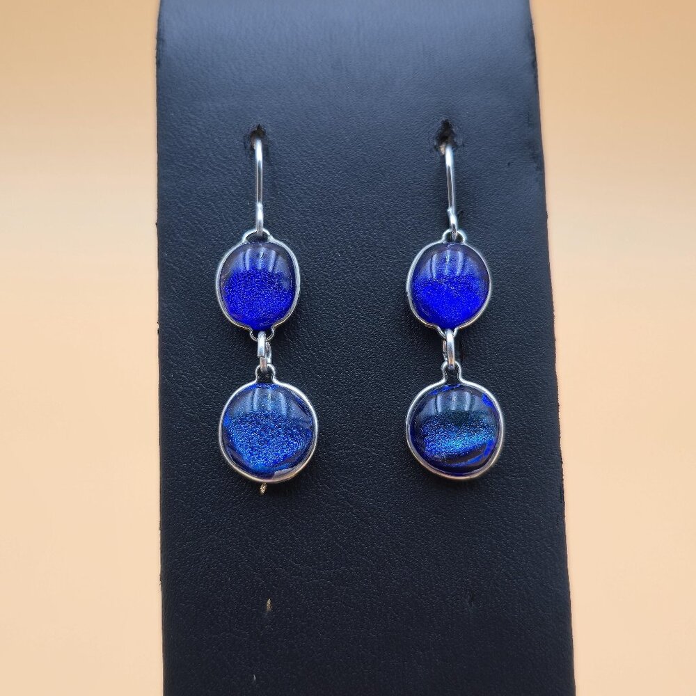 Sterling Silver Handmade Unique Blue Glass Dangle Earrings A4570